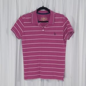 U.S. Polo Assn Pink White Stripe Polo Shirt Juniors Large Cotton Preppy Y2K Golf